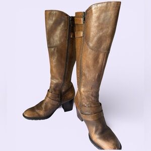 Born Brown Leather Tall Riding Boots Knee High Zip Womens Size 8.5 M/W
